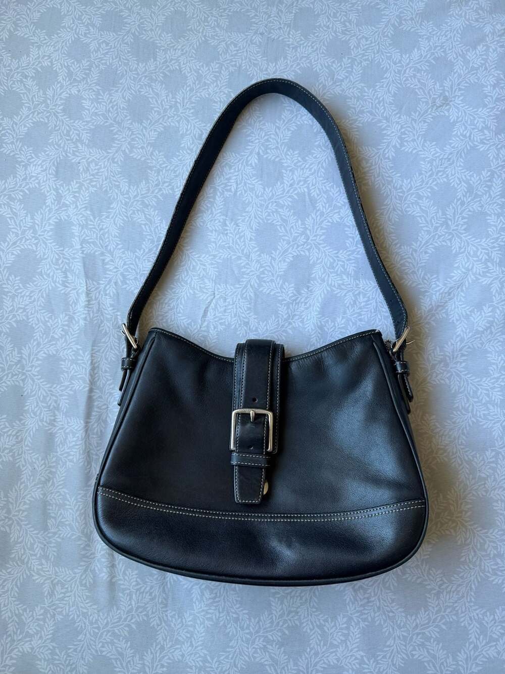 Vintage Y2K Coach Hamptons Soho Black Leather Flap Hobo Shoulder Bag 7583